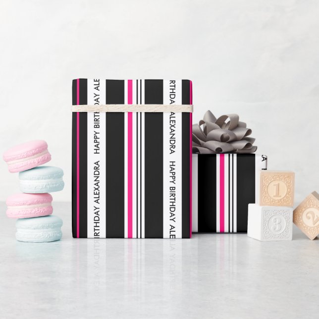 Mädchen: Schwarz und heiß rosa zum Geburtstag Geschenkpapier (Babyparty)