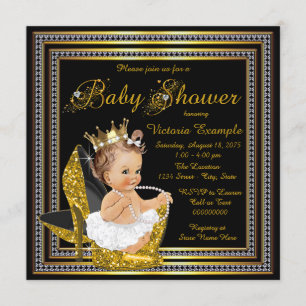 Mädchen Schwarze Goldene High Heel Baby Shower Einladung