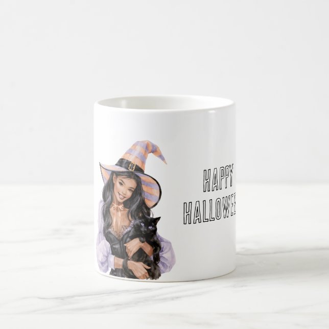 Mädchen schwarze Katze Halloween Kaffeetasse (Mittel)
