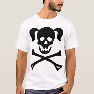 Mädchen-schwarzer Schädel mit Zopf-helle Farbfra T-Shirt