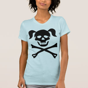 Mädchen-schwarzer Totenkopf mit gekreuzter Knoche T-Shirt