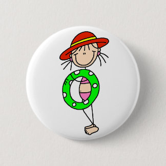 Mädchen-Schwimmen-Strichmännchen-Knopf Button