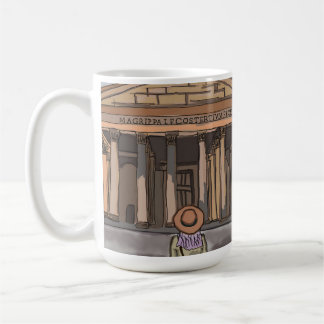 Mädchen sitzt vor Pantheon in Rom. Kaffeetasse