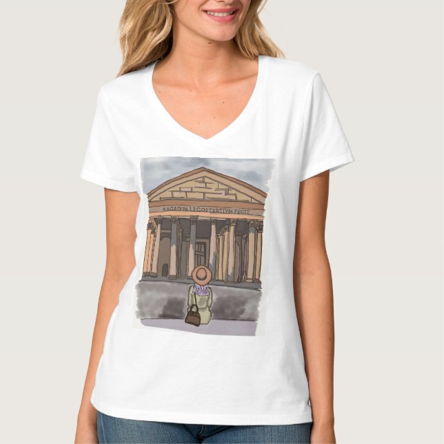 Mädchen sitzt vor Pantheon in Rom. T-Shirt (Vorderseite)