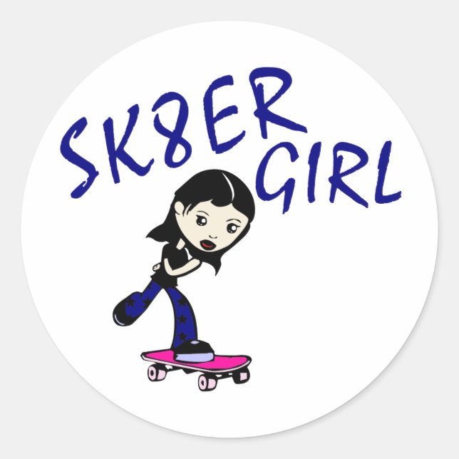 Mädchen sk8er runder aufkleber (Vorderseite)