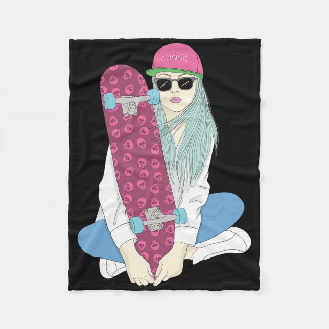 Mädchen Skate Skateboard Skateboarding Machen Eine Fleecedecke (Vorderseite)