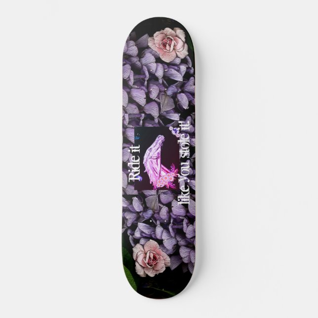 Mädchen Skateboard mit Pferd, Blumen (Vorderseite)