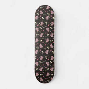 Mädchen Skateboard - rosa Blumen auf dunklem Braun