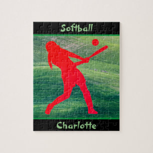 Mädchen Softball Batter Up auf grünem Puzzle