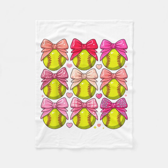 Mädchen Softball Pink Coquette Bogen Softball Vibe Fleecedecke (Vorderseite)