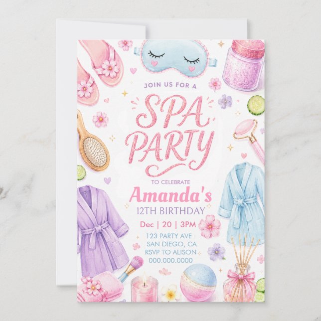 Mädchen-Spa-Party Geburtstag Einladung (Vorderseite)