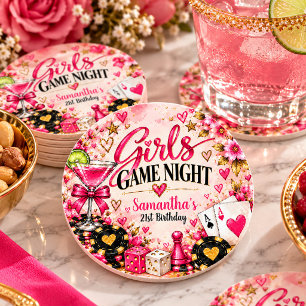 Mädchen Spiel Nacht Casino Rosa Gold Geburtstag  Runder Pappuntersetzer