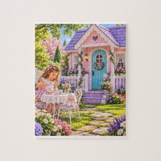 Mädchen spielen Haus Puzzle
