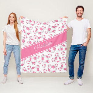 Mädchen spielen rosa weiße Fußbälle Muster Fleecedecke