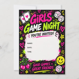 Mädchen-Spielnacht Neon-Graffiti-Party-Einladung Einladung
