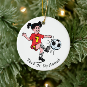 Mädchen spielt Fußball Keramik Ornament