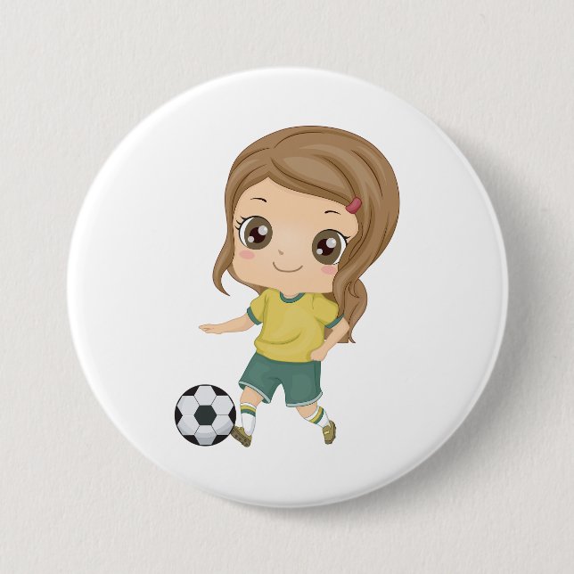 Mädchen spielt Fußball Süße Kindersportarten Button (Vorderseite)