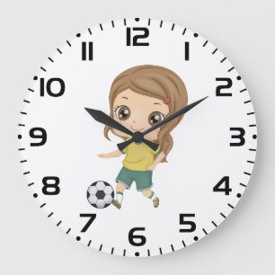 Mädchen spielt Fußball Süße Kindersportarten Große Wanduhr