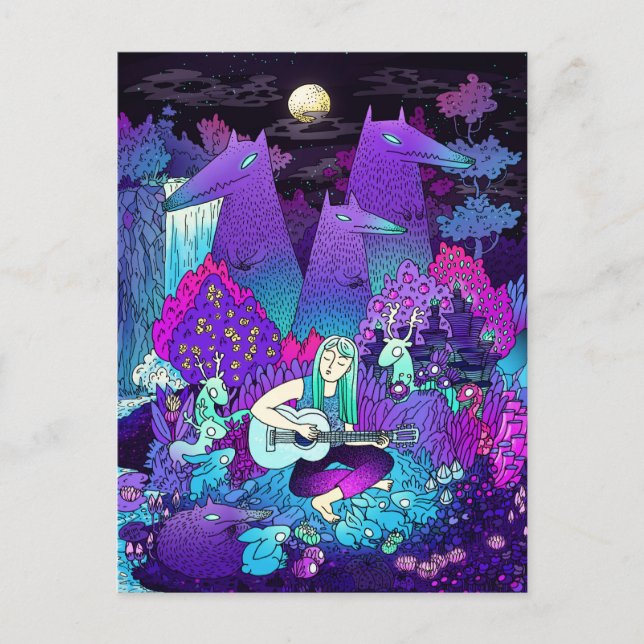 Mädchen spielt Gitarre Postkarte (Vorderseite)