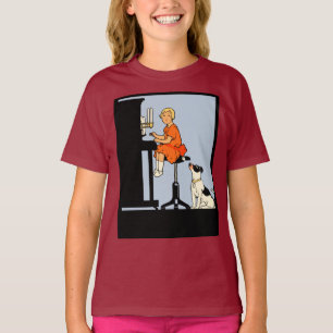 Mädchen spielt Klavier, Hund, Retro-Stil T-Shirt
