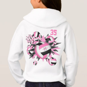 Mädchen Spornrosa schwarze Volleyballstars Hoodie