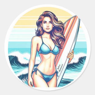 Mädchen Sport & Surfen Runder Aufkleber