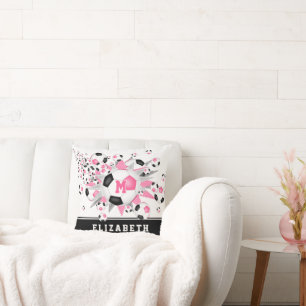 Mädchen Sportraum Fußball-Bälle Stars rosa schwarz Kissen