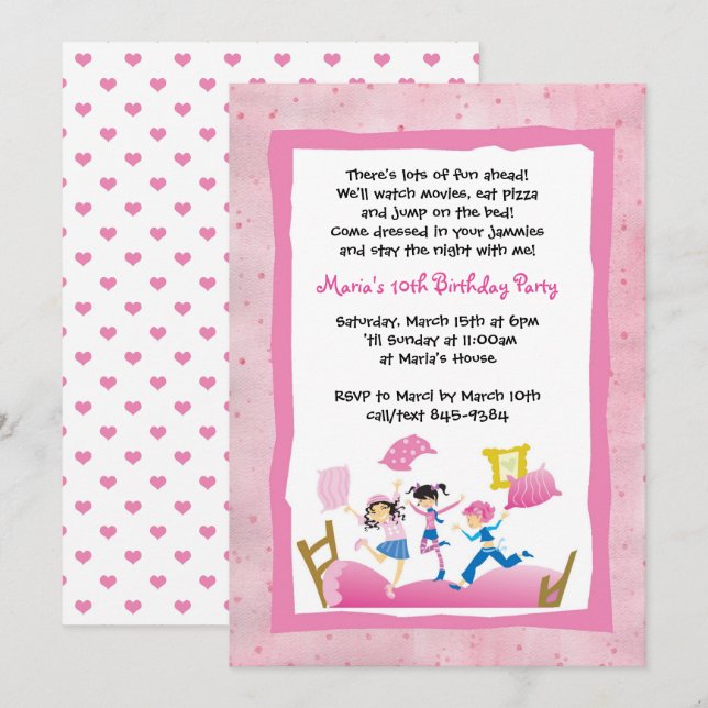 Mädchen springen auf Bed Sleepover Slumber Party Einladung (Vorne/Hinten)