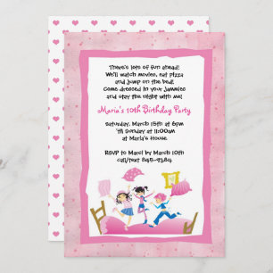 Mädchen springen auf Bed Sleepover Slumber Party Einladung
