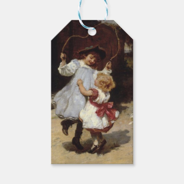 Mädchen springen mit einem Skipferd Geschenkanhänger (Vorderseite)
