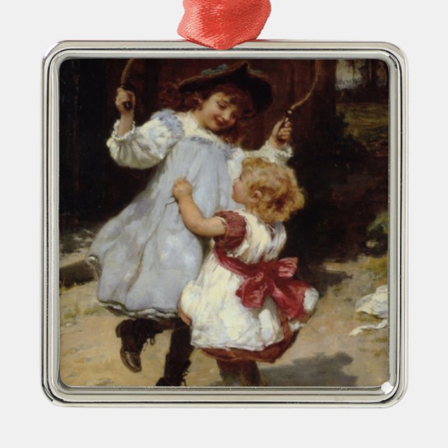 Mädchen springen mit einem Skipferd Ornament Aus Metall (Vorne)