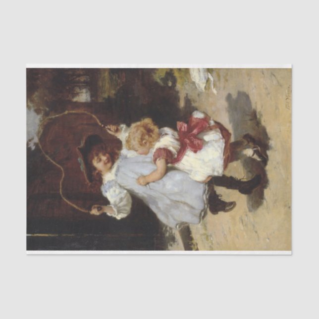 Mädchen springen mit einem Skipferd Seidenpapier (Vorderseite)