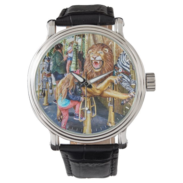 Mädchen steigt auf Karussell Armbanduhr (Vorderseite)