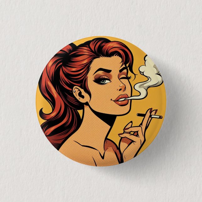 Mädchen Stoner | Comic- Pop-Art | Rauchende Liebha Button (Vorderseite)