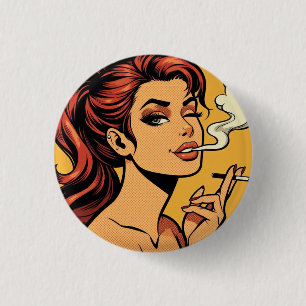 Mädchen Stoner Comicbuch Pop-Art Rauchende Lie Button