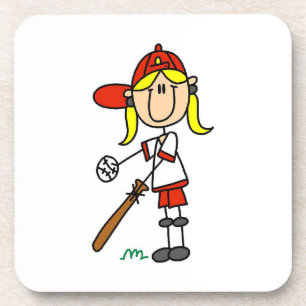 Mädchen-Strichmännchen-Baseball Auf Schlagposition Getränkeuntersetzer
