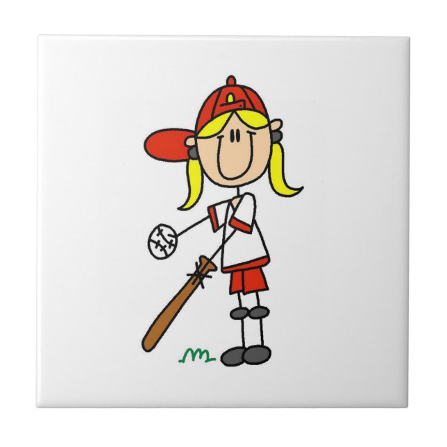 Mädchen-Strichmännchen-Baseball-Schlagmann Fliese (Vorderseite)