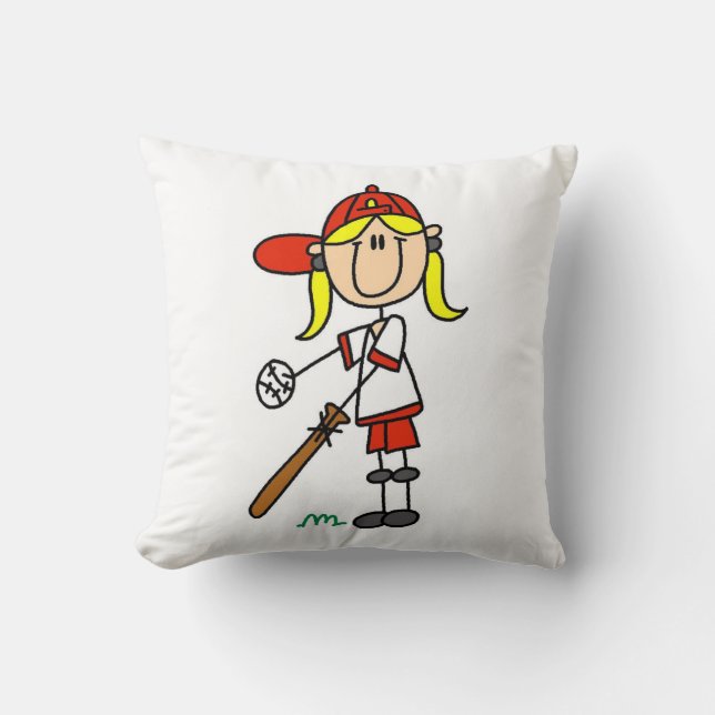 Mädchen-Strichmännchen-Baseball-Schlagmann Kissen (Vorderseite)
