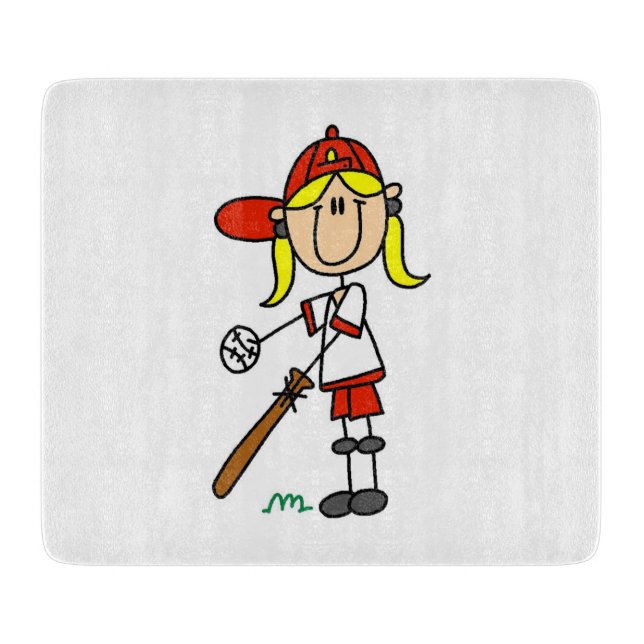 Mädchen-Strichmännchen-Baseball-Schlagmann Schneidebrett (Vorderseite)