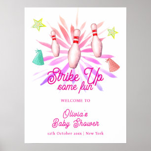 Mädchen-Strike-Up-Bowling-Baby-Shower-Willkommen Poster