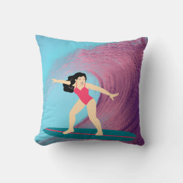 Mädchen surfen bei Sonnenuntergang. Kissen