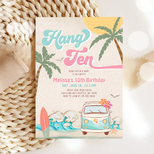 Mädchen Surft Rosa Minze 10. Surfen Strand Geburts Einladung