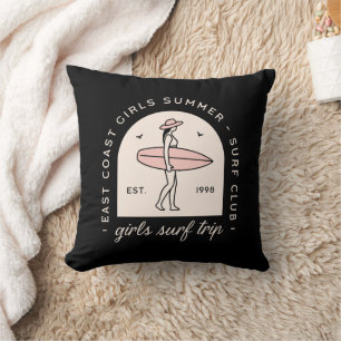Mädchen Surftrip Surfen Sommer Retro Schwarz Rosa Kissen