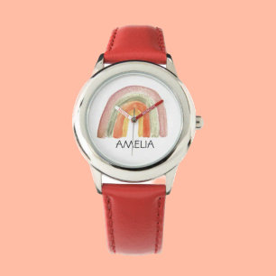 Mädchen Süß Boho Aquarell Regenbogen und Name Armbanduhr