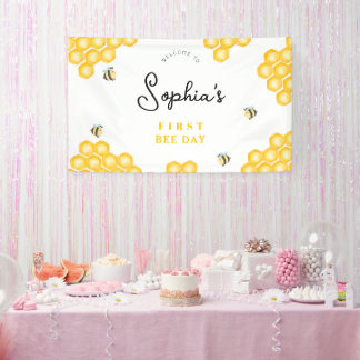 Mädchen Süß Erster Bienentag 1. Geburtstag Willkom Banner