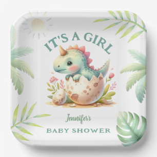 Mädchen Süß Rosa Dino Dinosaurier Baby Shower Pappteller