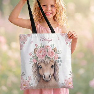 Mädchen Süß Rosa Florales Pferd Personalisierter N