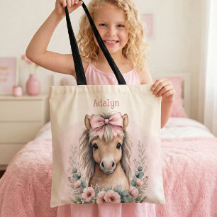Mädchen Süß Rosa Florales Pferd Personalisierter N