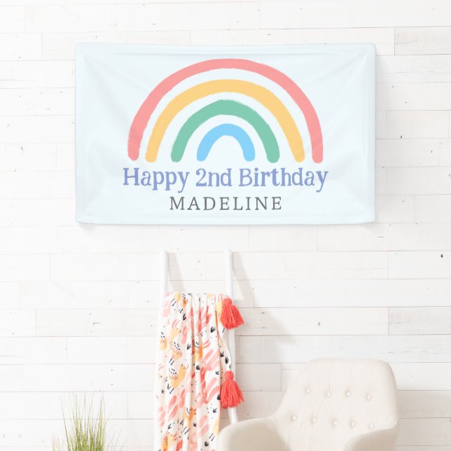Mädchen Süß Zwei Cool 2. Geburtstag Regenbogen Banner (Insitu)