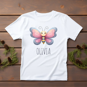 Mädchen süße Ästhetik Rosa und grauer Schmetterlin Baby T-shirt
